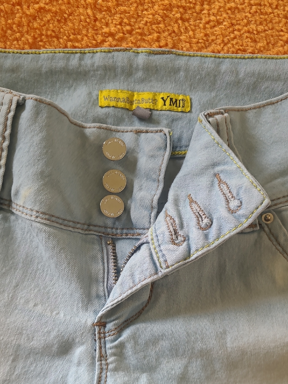 YMI Women's Light Blue High-Rise Triple-Button Shorts